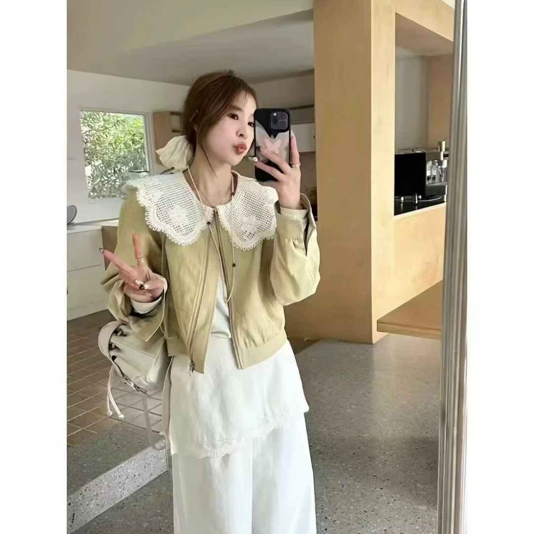 蕾丝春季短外套春季撞色刺绣外套甜美气质时尚设计感百搭外套