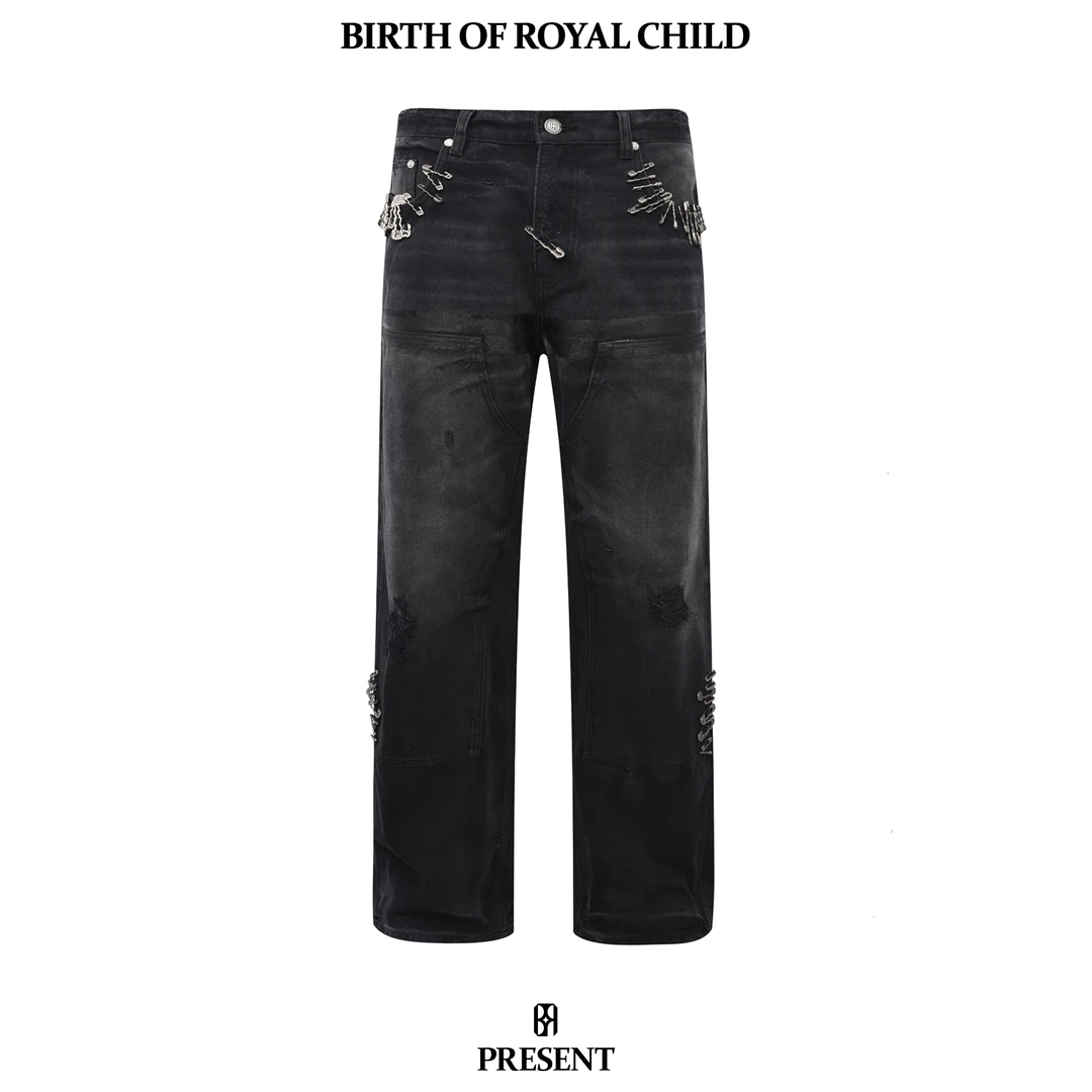 BIRTH OF ROYAL CHILD.BORC 1920S别针做旧工装裤复古水洗