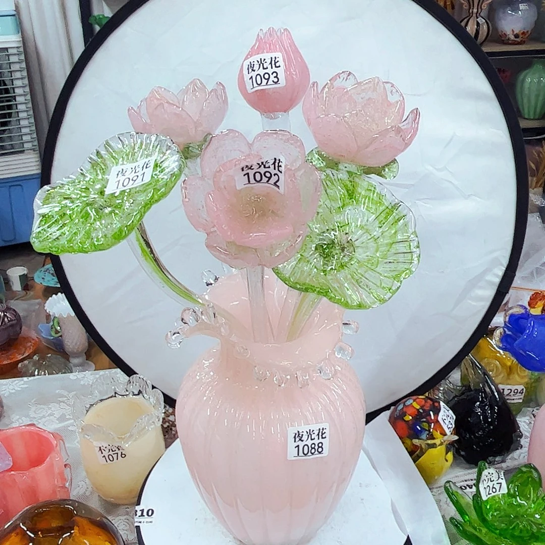 全夜光一套 6花1瓶 家悦琉璃工艺品