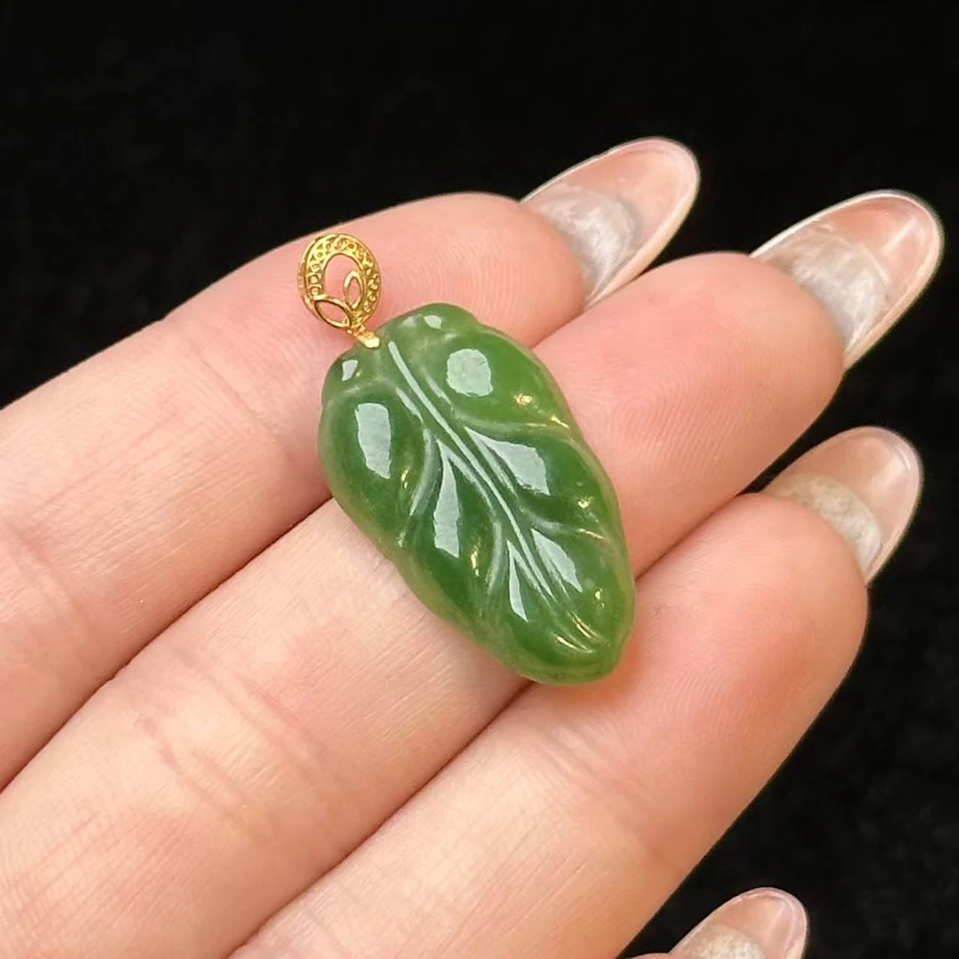【华林宝哥】 18K金碧玉树叶吊坠  不含链  Y03