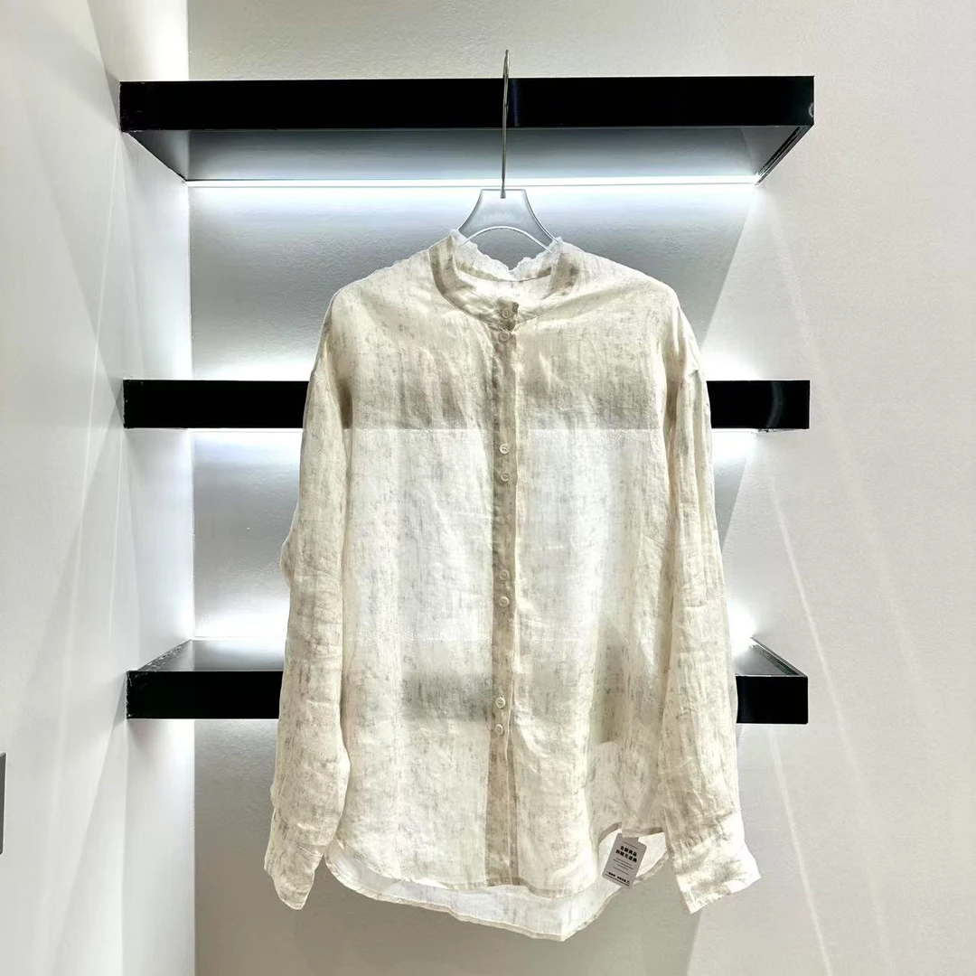 26789【艾米精品】法式复古肌理感水墨晕染衬衫女春夏休闲上衣