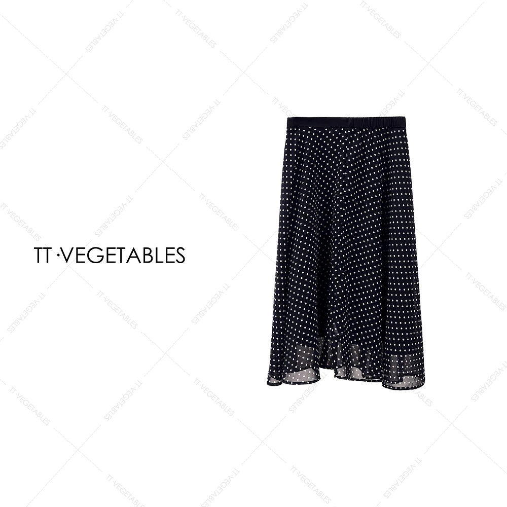 TT・VEGETABLES 光点 美式辣妹波点鱼尾半裙松紧腰半身裙511558