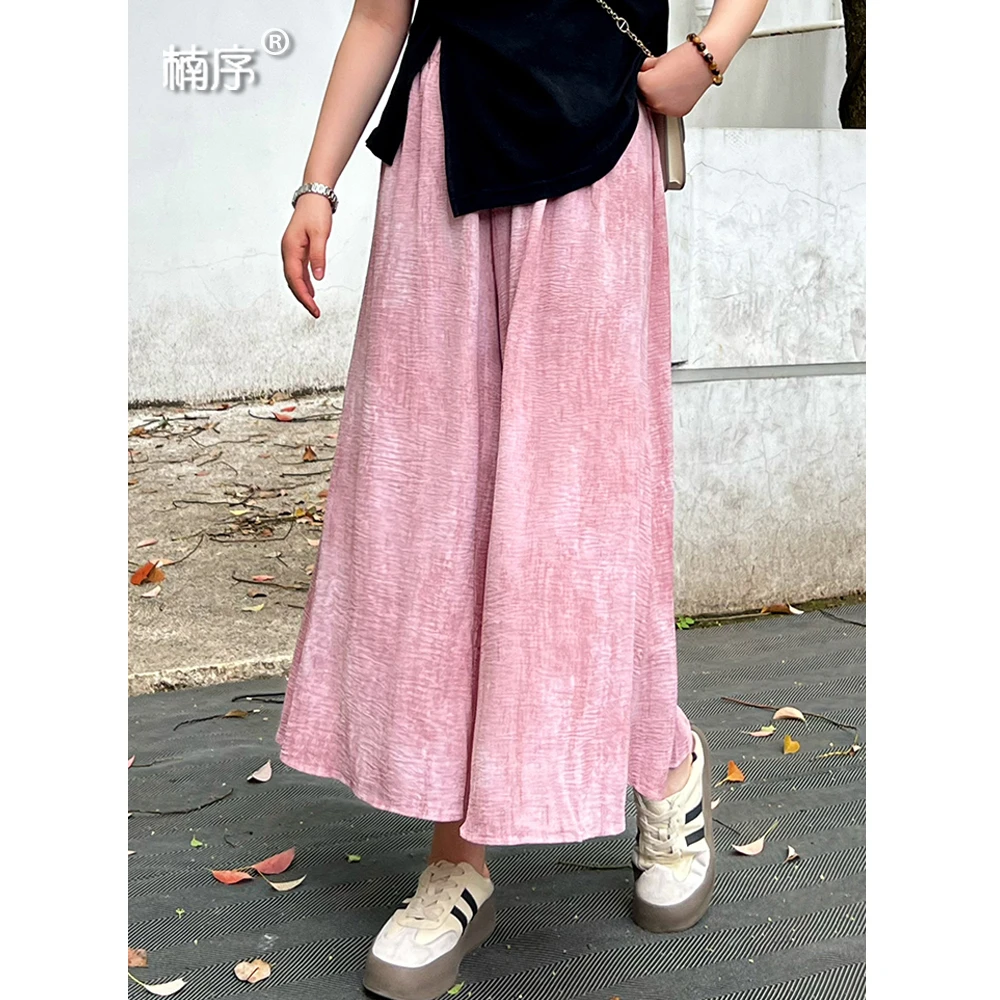 楠序微胖女装 梨形身材遮胯宽夏季薄款垂感宽松直筒休闲裤YZ36192