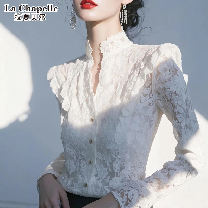 拉夏贝尔镂空衬衫女款2025新款爆款洋气衬衣女款爆款2025新款正品