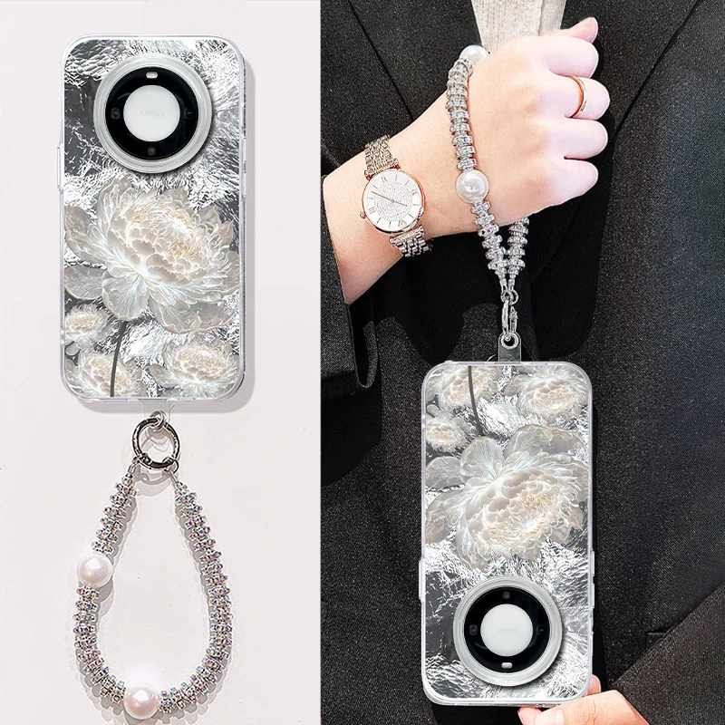 适用【华为mate60】绽放牡丹花ins风个性冰川纹网红创意手机壳女款