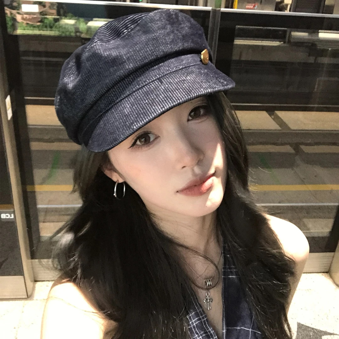 【猫仔kitten】复古牛仔平顶帽报童帽新款秋冬时尚单檐休闲帽子女