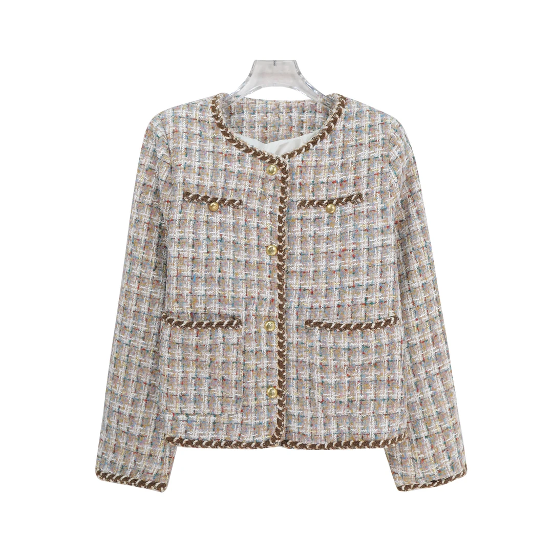 S 法式小香风毛呢外套名媛风粗花呢羽绒上衣U156