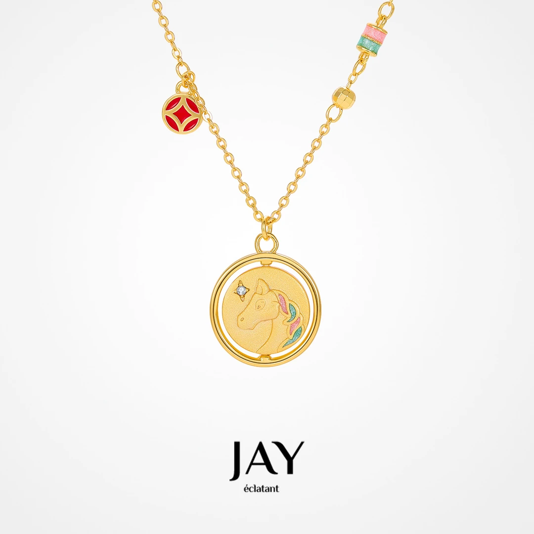 Jay 坠链均925银 马上有钱珐琅旋转项链女新中式本命年生肖马吊坠