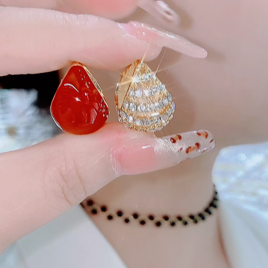 铜合金玻璃耳饰 644-精致重工两面可戴时尚温柔显白镂空耳环