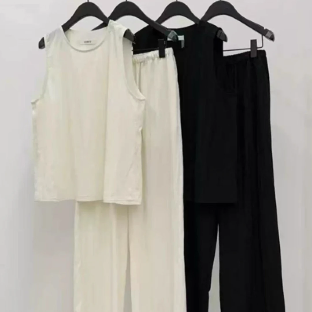 现韩国东大门代购object女2025夏季简约无袖背心 直筒休闲裤套装