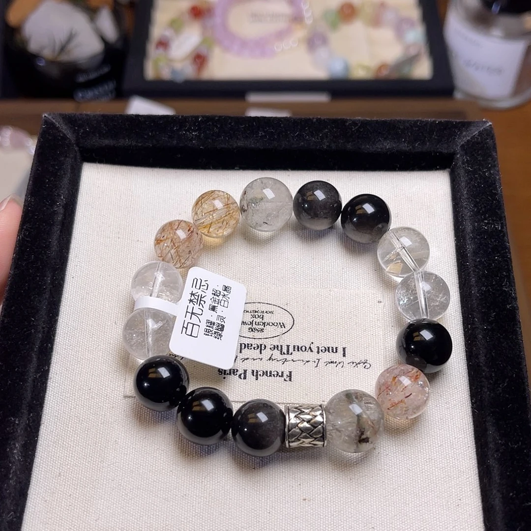 水晶手链未镶嵌银曜石绿幽灵黑金超