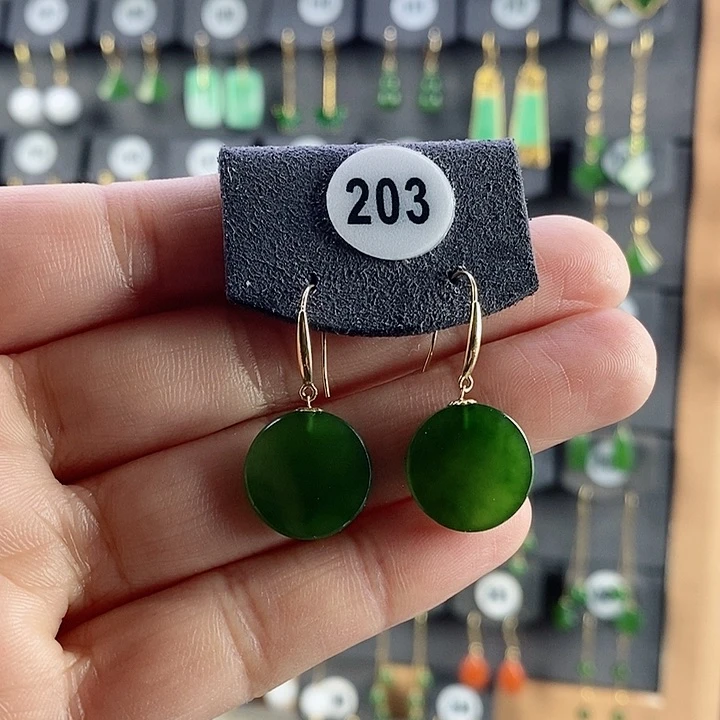 和田玉耳饰18K金镶嵌