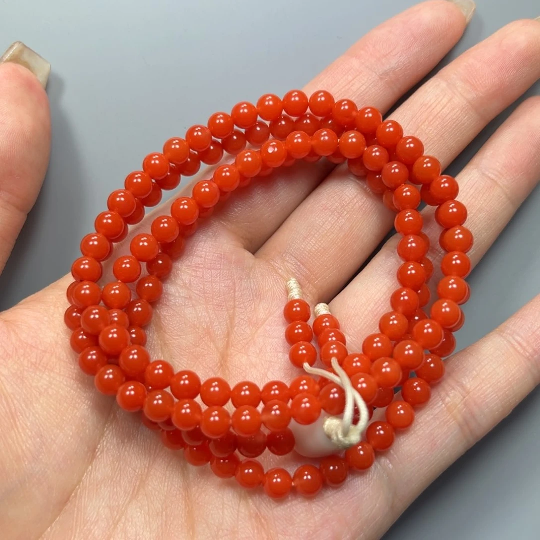 南红玛瑙柿子红圆珠多圈4mm未镶嵌