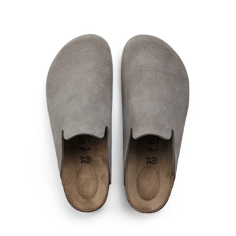 软木极简休闲鞋中跟包头拖胶粘鞋牛反绒复古平底勃肯鞋