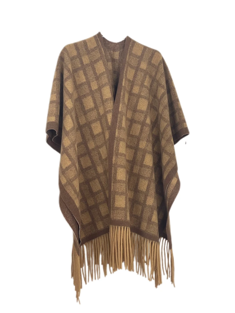 优雅名媛格子渐变保暖百搭披肩披风民族风装饰流苏