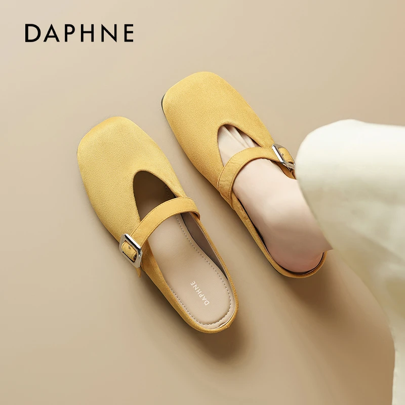 达芙妮黄色包头拖鞋女2025新款夏季鞋子多巴胺百搭一脚蹬穆勒凉拖