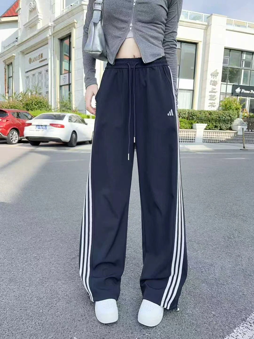 时尚简约百搭显瘦宽松直桶宽松运动风抽绳束脚