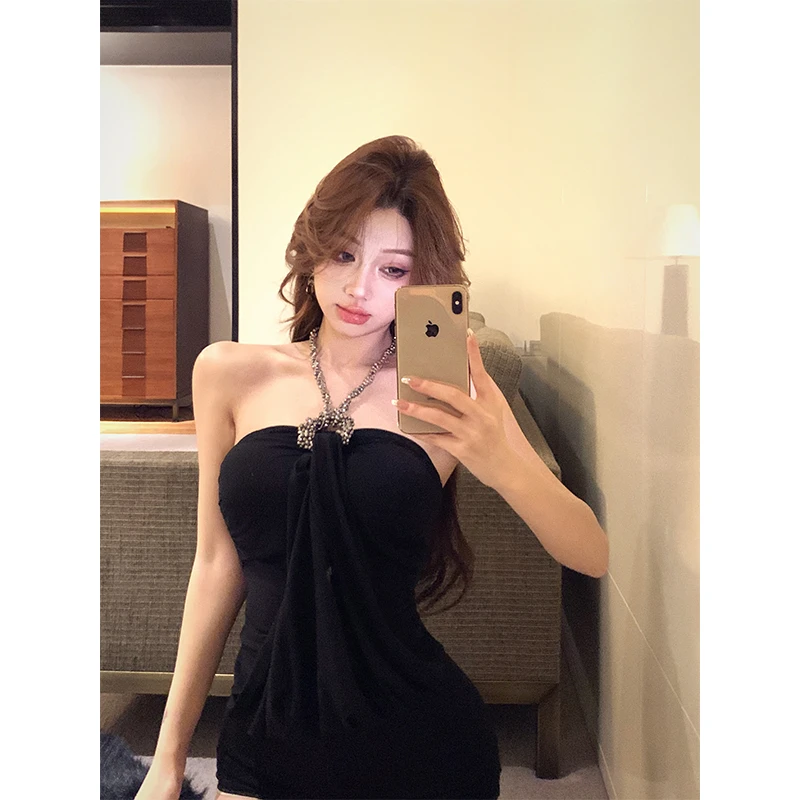 秋冬古早千金风亮钻吊带背心上衣打底修身显瘦性感上衣