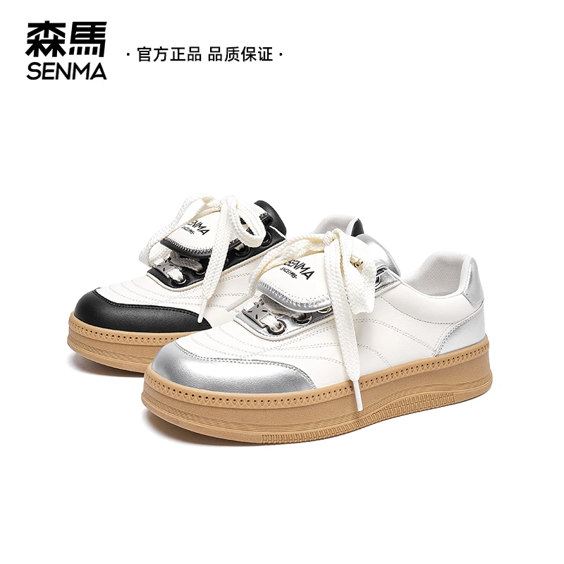 SENMA/森马休闲板鞋系带春季银色韩版小众ins百搭时尚平底鞋子女