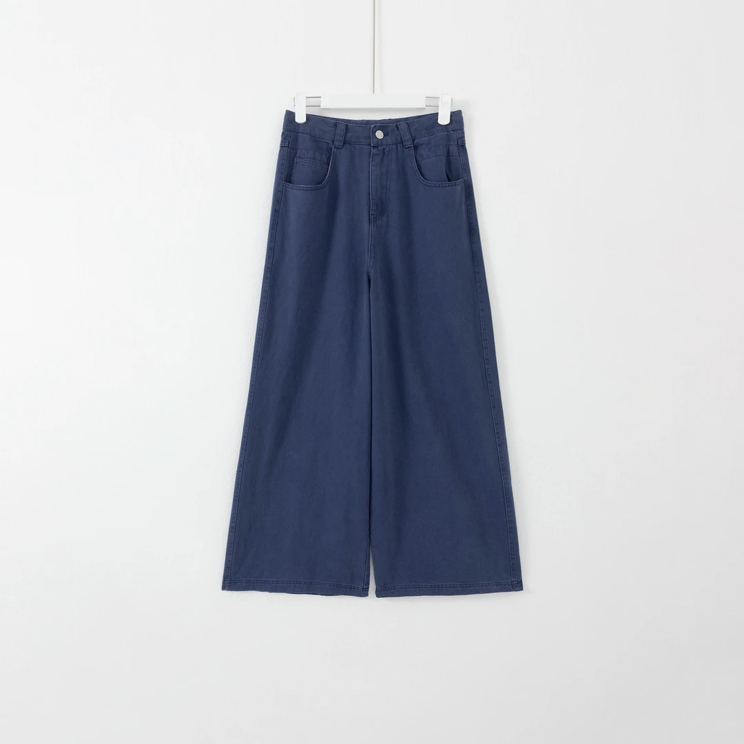 几里与麻 简约百搭洗水棉牛仔阔腿裤 裤长99 2091547