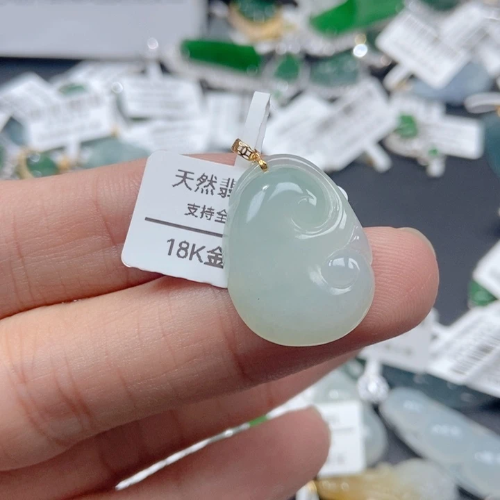翡翠18K金镶嵌吊坠(不含链)