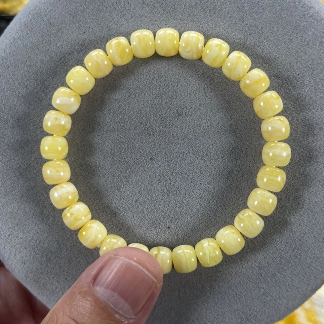 蜜蜡手串未镶嵌纯天然俄料瓷白花虎皮