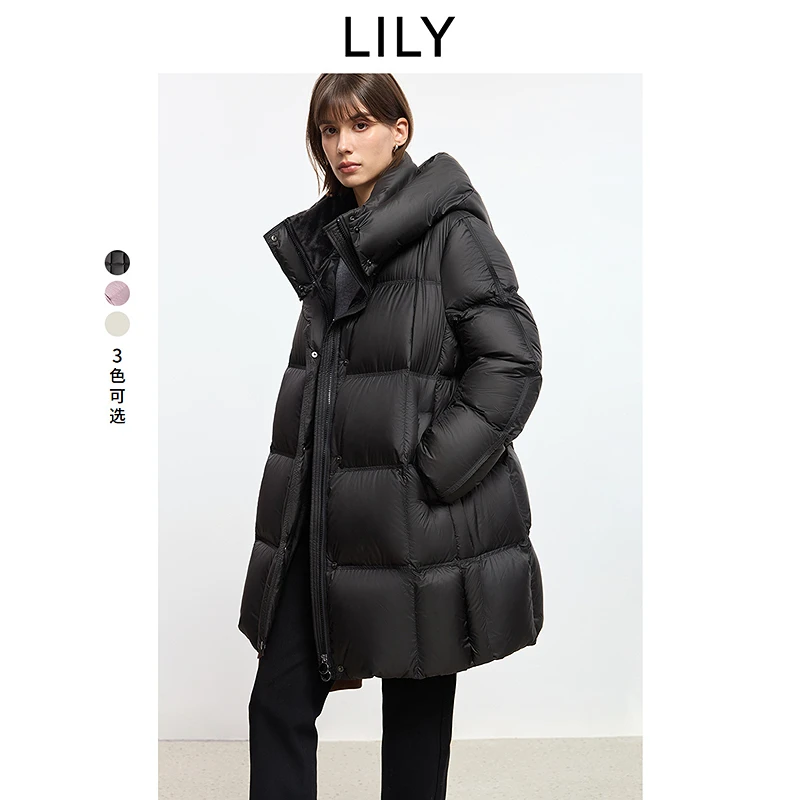 【法奢白金鹅绒服】LILY2025冬连帽泡芙羽绒服外套女125429DD287