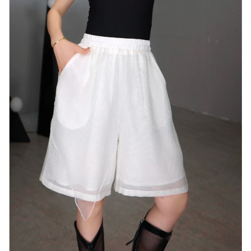 鑫鑫原创2025夏季新款假两件拼接高腰阔腿显瘦百搭短裤ZW88