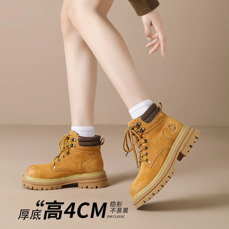 ZHR则则厚底防滑马丁靴女靴ins百搭大黄靴2024秋冬新款防水工装靴