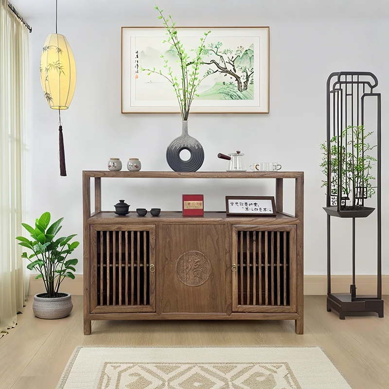 新中式老榆木餐边柜实木客厅正进门玄关柜墙边柜禅意门厅柜茶室柜