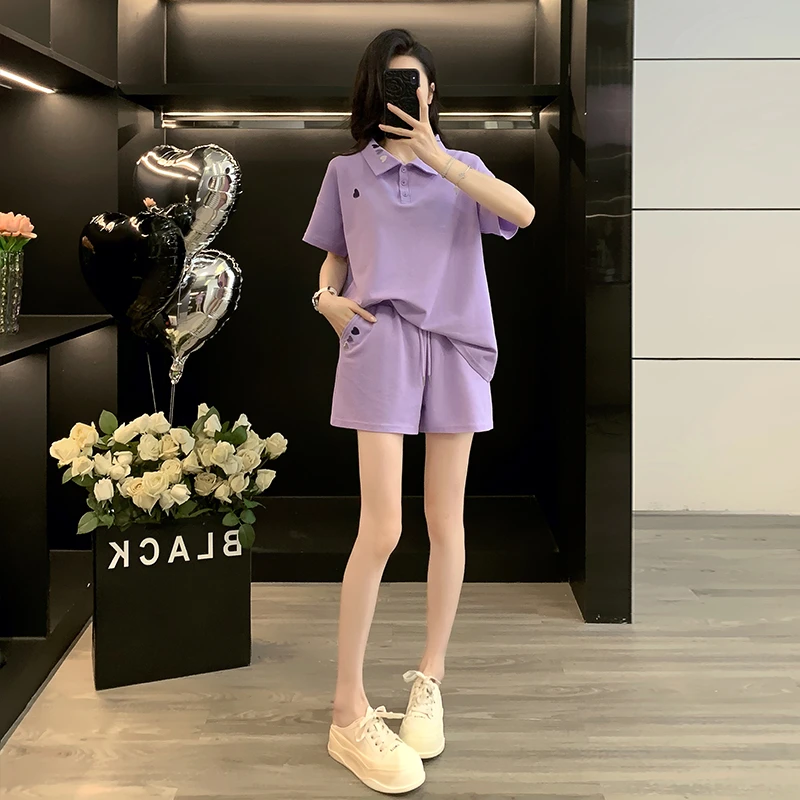 夏季夏装气质减龄百搭薄款短袖T恤高腰短裤显瘦减龄休闲运动套装