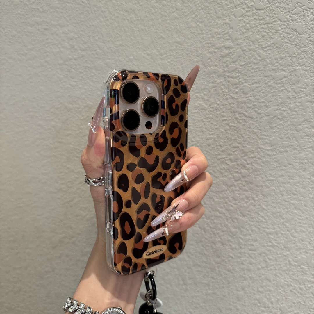 ins小众棕色豹纹适用苹果16promax手机壳iPhone15轻奢14高级13女