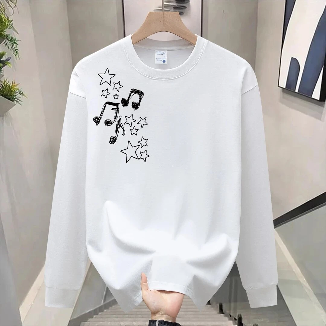 仓石一树纯棉潮牌美式长袖卫衣男士创意简约印花圆领宽松百搭上衣