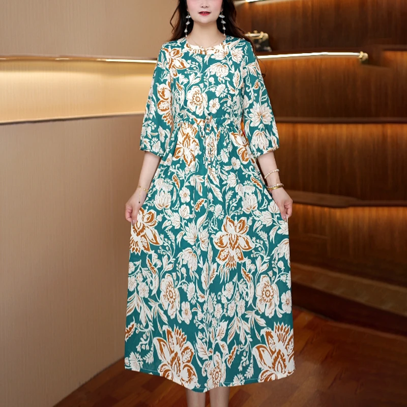 [蓝山茶花]新款显瘦百搭连衣裙女中长款101