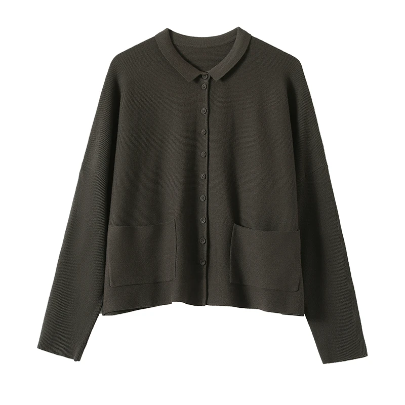 POLO领纯色口袋开衫毛针织衫WH-24559