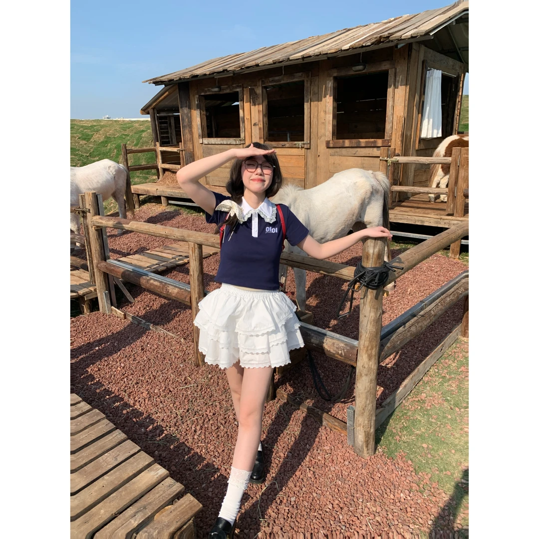 byo!oi OIOI夏季甜美小众设计感学院风修身翻领显瘦POLO短袖上衣