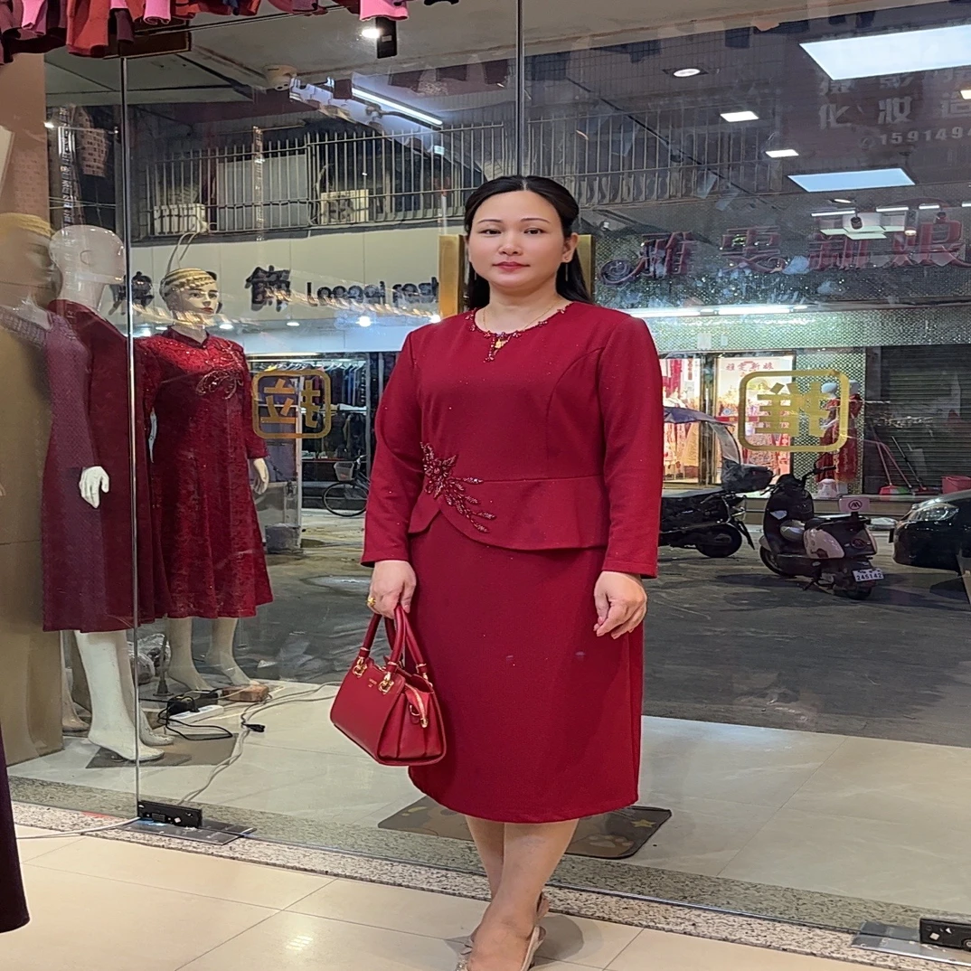 裙秋冬中长裙中式圆领外套短裙摆礼服长袖连衣裙