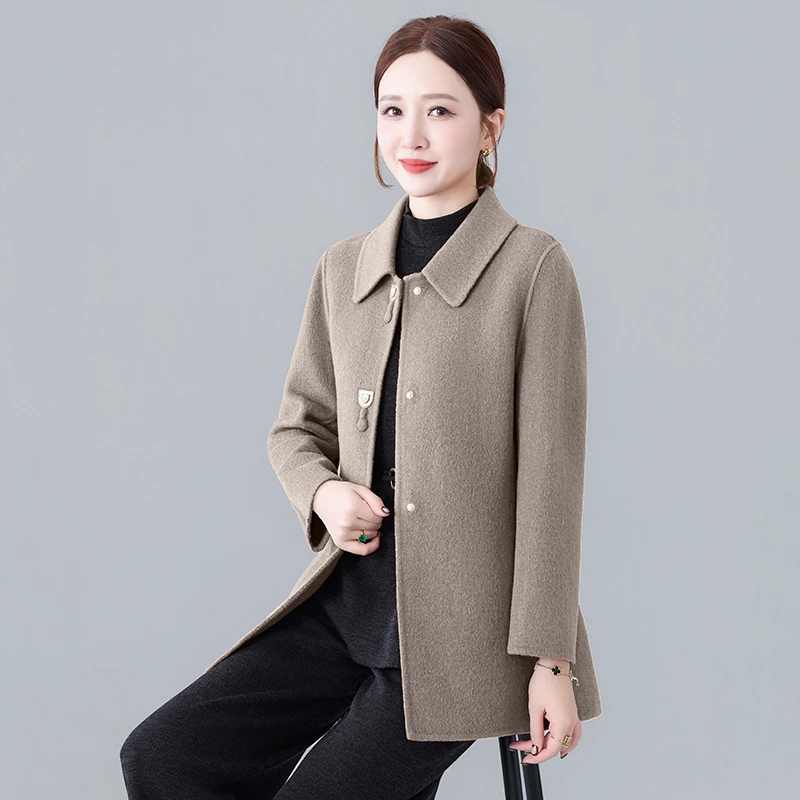 毛呢外套女妈妈中老年中长款羊毛呢羊绒大衣秋冬装小个子女士呢子