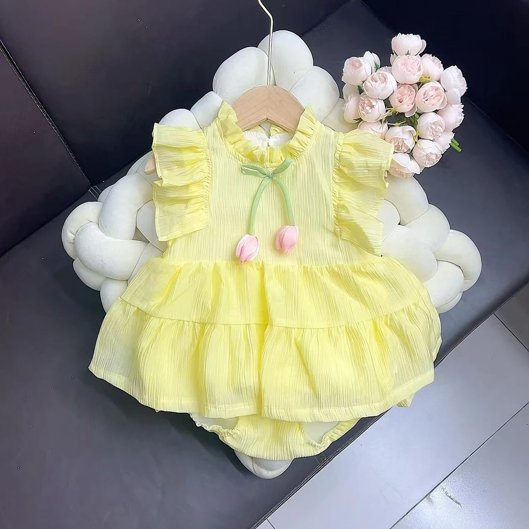 0164新款2025夏季婴儿郁金香背心裙子宝宝夏装两件套公主裙子