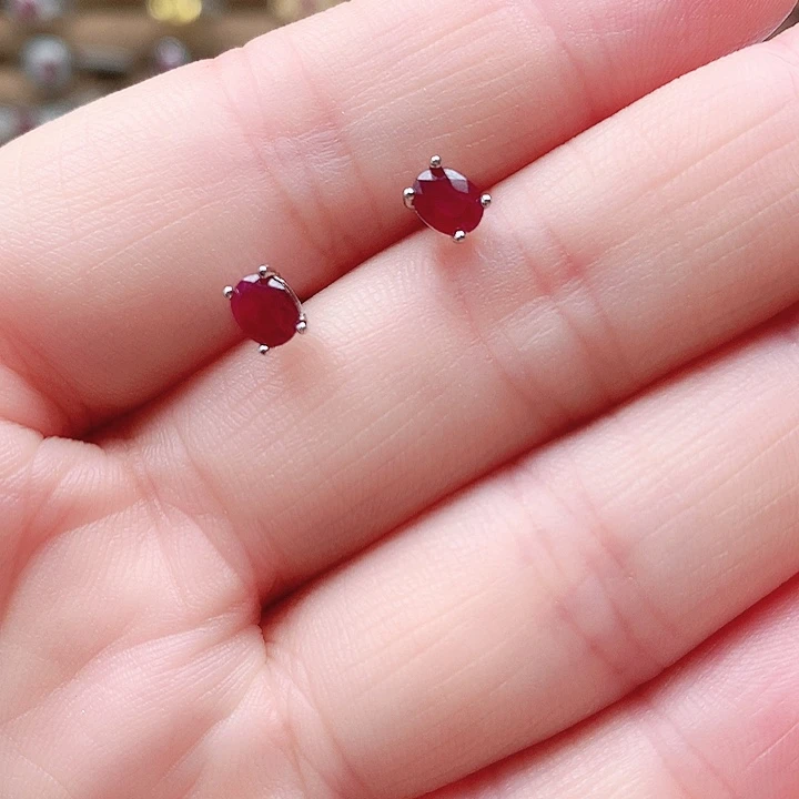 红宝石耳饰银S925镶嵌