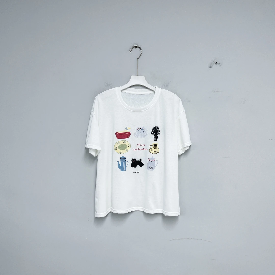 417女装T恤时尚百搭圆领夏季宽松印花简约衬衫