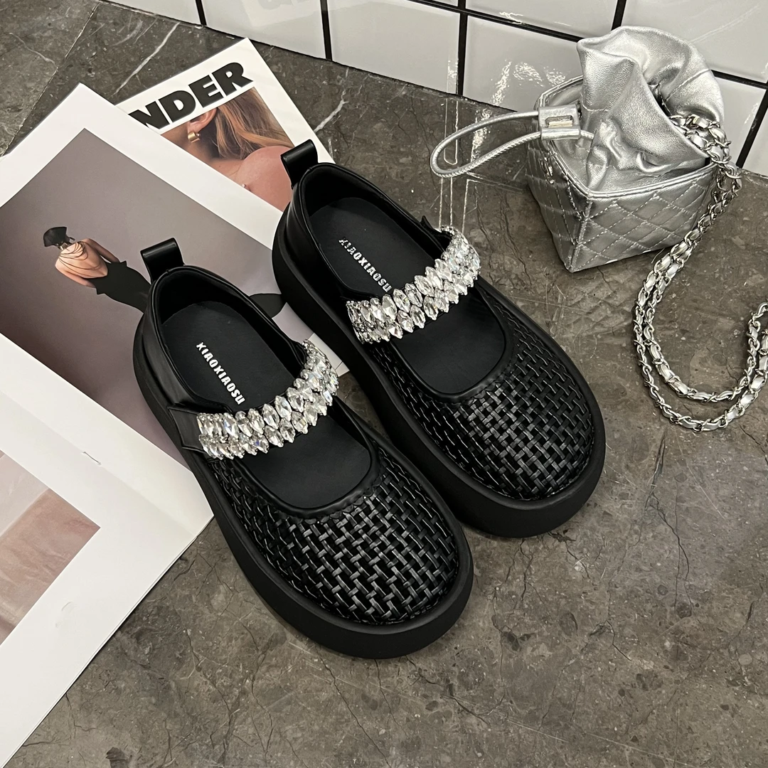 小小苏-初初-带钻玛丽珍时尚潮流编织休闲鞋精致;EXX55488