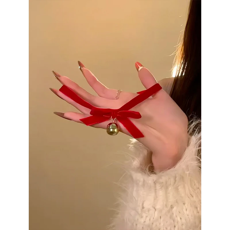 合金项链 choker红色丝绒蝴蝶结颈链项链女秋冬锁骨链