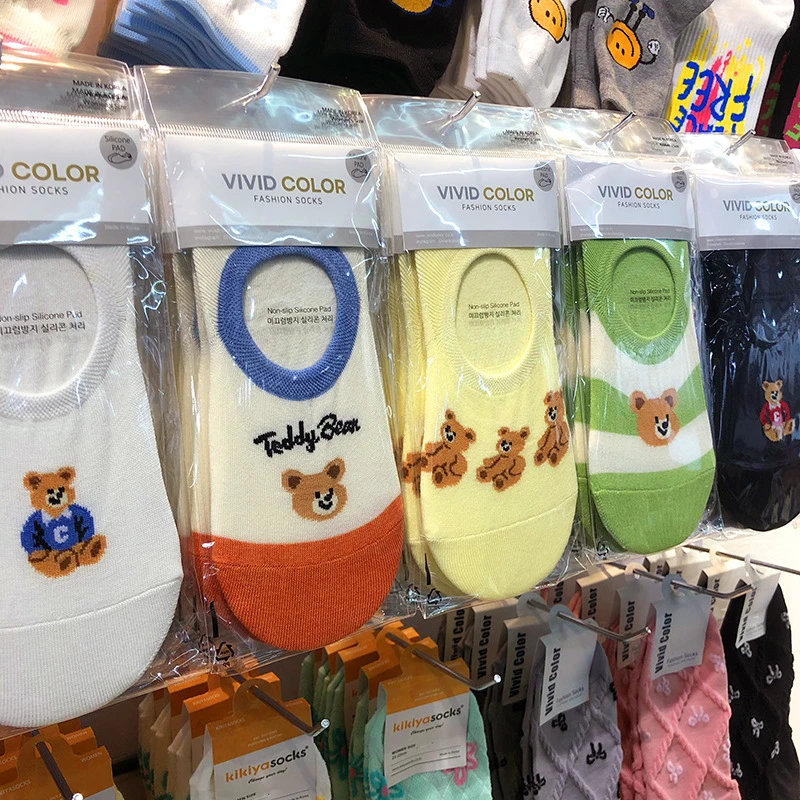 可爱小熊头像少女船袜韩国vividcolor春夏新款多巴胺卡通隐形防滑