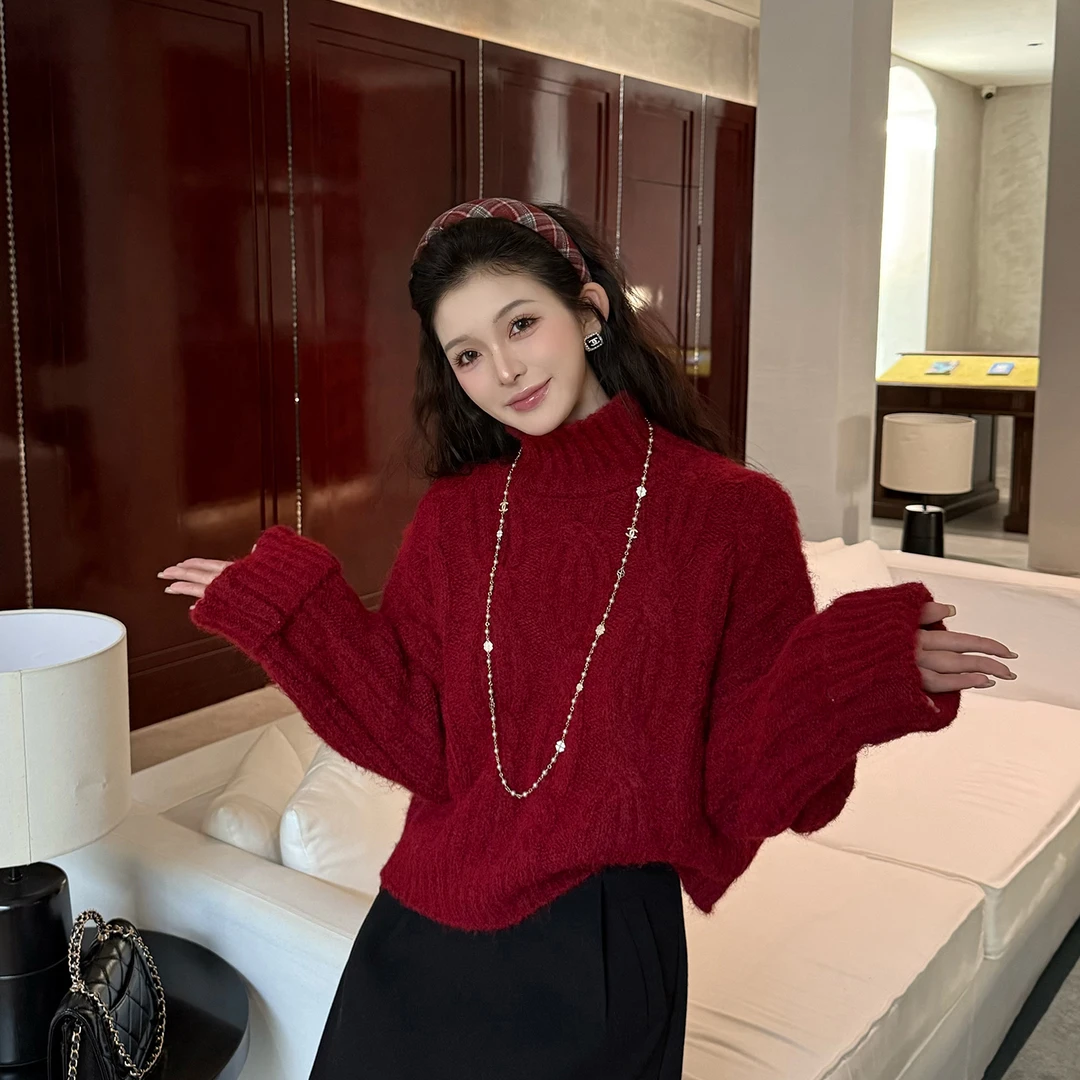 【YANYAN】高领纯色麻花毛衣女秋冬慵懒风长袖针织衫YY-9376