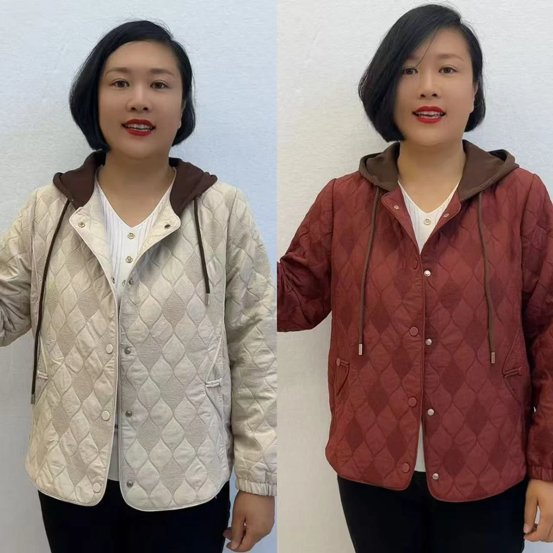 5808纯色百搭口袋加绒轻薄中老年女装连帽短款短裙常规