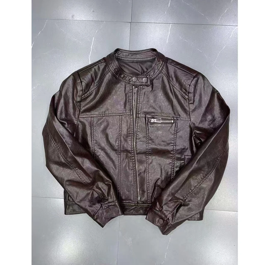 【新品】棕咖色皮衣外套