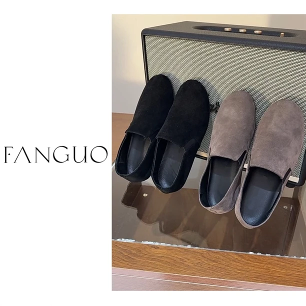 【踩屎感舒适主义】老钱风极简慵懒高级反绒牛皮一脚蹬乐福鞋B5871