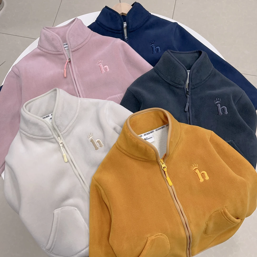 冬季新款 加绒 加厚 双面绒拉链立领外套 上衣 男童女童 亲子款