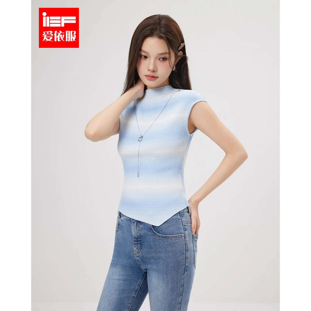 IEF/爱依服2025春季新款时尚毛针织背心女不规则设计感修身上衣